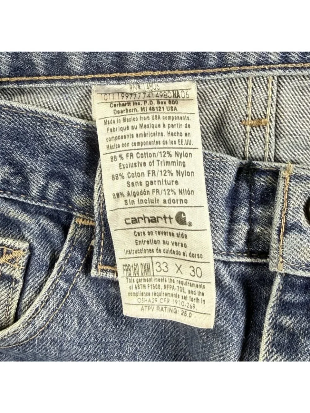 Vintage Carhartt FRB160 FR Jeans Mens 33x30 Blue Straight Denim Flame Resistant